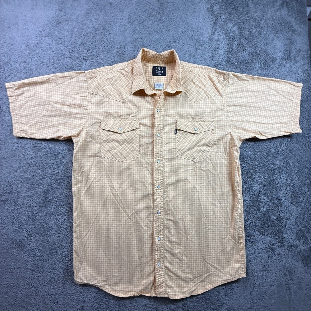Lakin & McKey Western Pearl Snap Shirt Mens XLT Yellow Excellent Plaid Short Slv